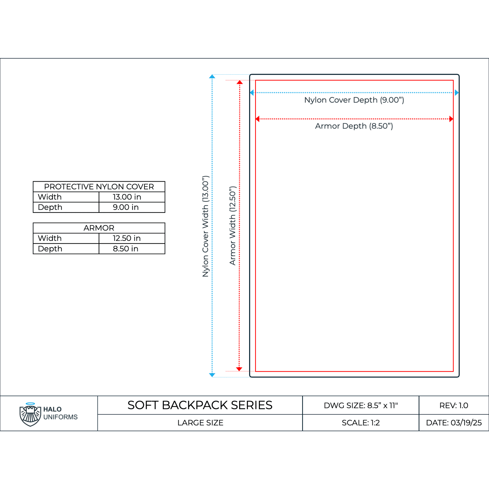 Large Bulletproof Backpack Armor (13.0